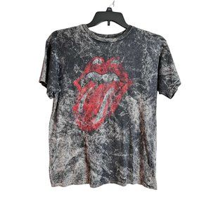Cool The Rolling Stone's Distressed Black T-Shirt Unisex Sz Large Rock Lips
